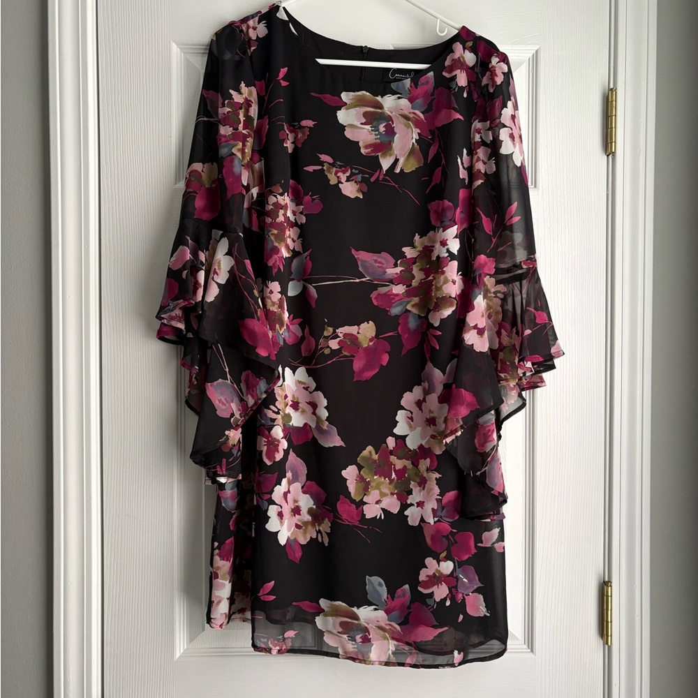 connected apparel Black Midi Dress with Pink Floral Print